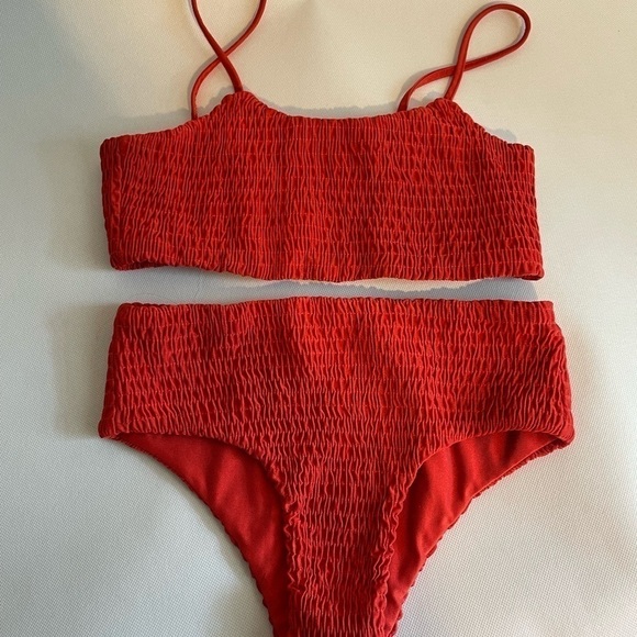 Etophe Studios Swimsuit Red Smocked Bikini S/M - Picture 3 of 8